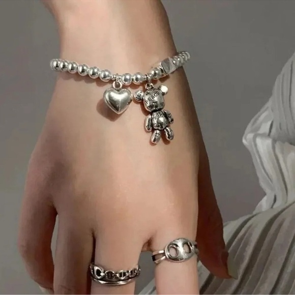 Anthropologie Stainless Steel Bear Love Peace Heart Bracelets - Picture 2 of 9